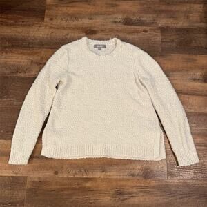Marled Ivory Crew Neck Knit Pullover Sweater Size M Cozy Cottage Ribbed Edges